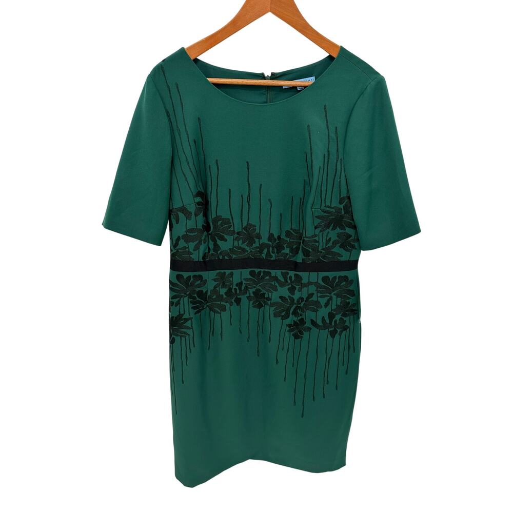 ANTONIO MELANI NWT Green Sheath Dress with Black Belted Detail // 14